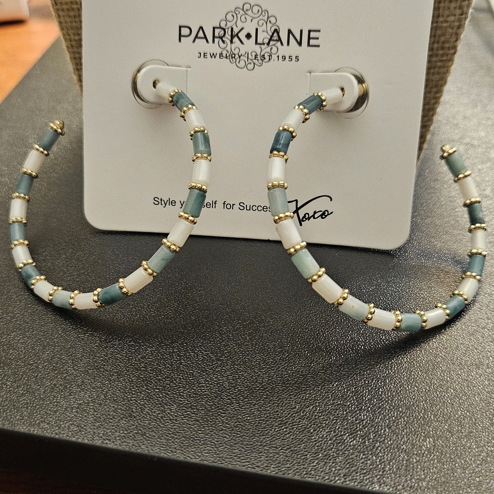 PARK LANE Gold and Teal Hoop Earrings.